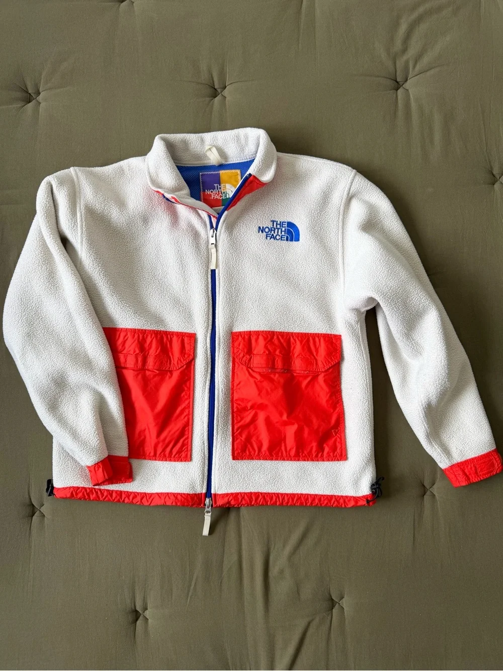The North Face Fleece Jacket Medium Color Block White Orange